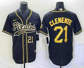 Mens Pittsburgh Pirates #21 Roberto Clemente Number Black Cool Base Stitched Baseball Jersey